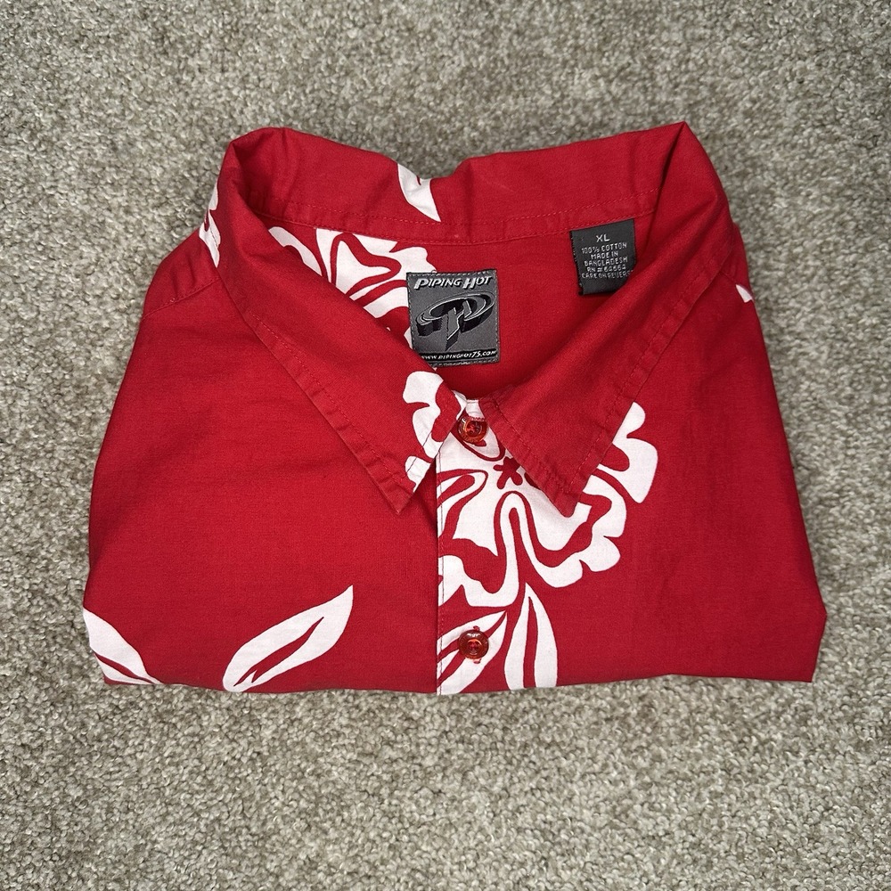 Piping Hot Floral Red White Short Sleeved Button Shirt Men's Size XLarge - Picture 7 of 11